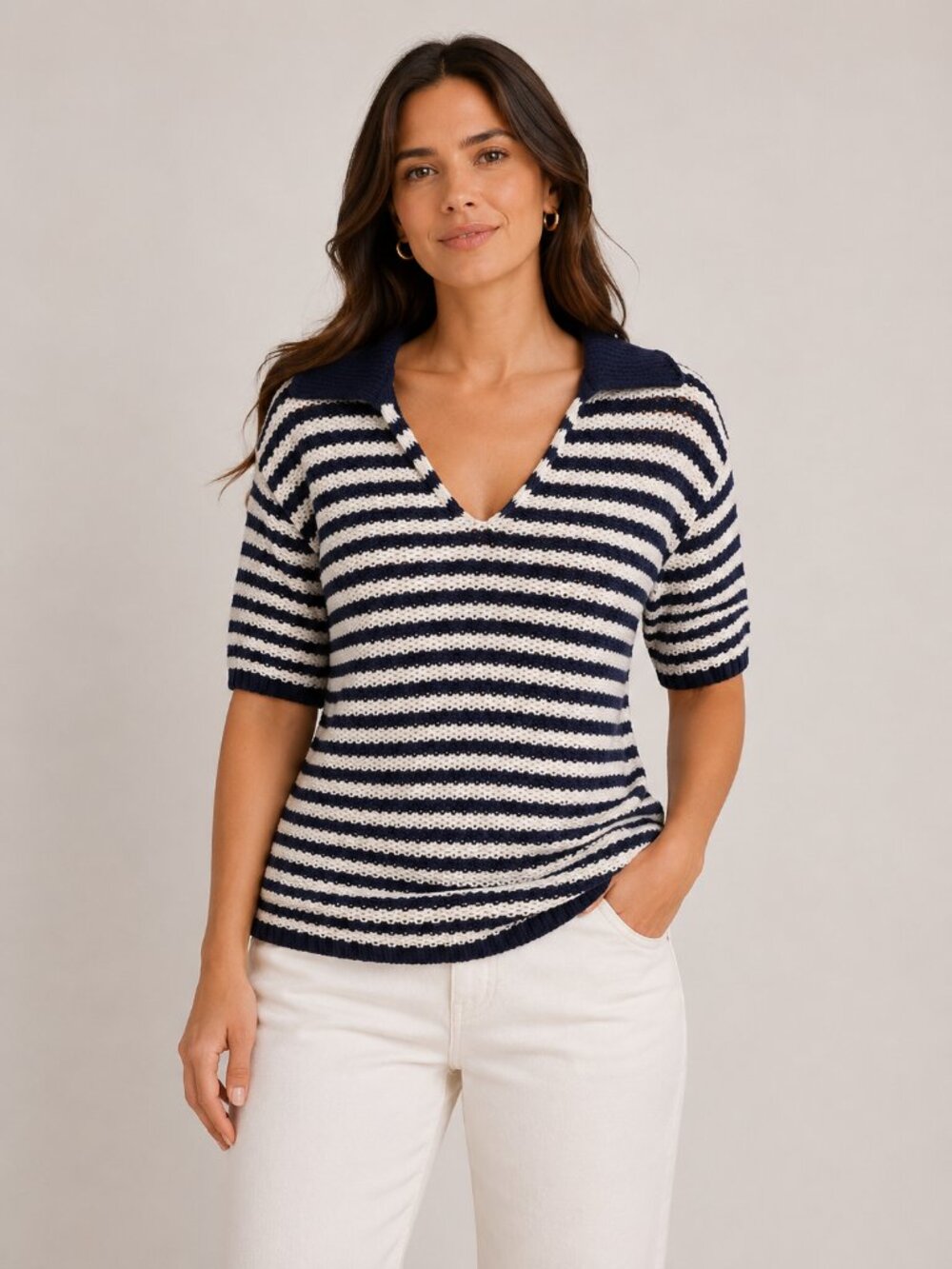 Sonoma Navy and‎ White Striped V-Neck Sweater shirt